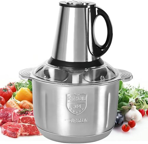 Hachoir Électrique d'Aliments, 500W Hachoir Électrique Avec Bol Acier Inox 5L, 5 Lames Amovibles pour Hacher Viande pour Hacher Viande, Oignon, Herbes, Fruit Sec Rapide et Sans Efforts