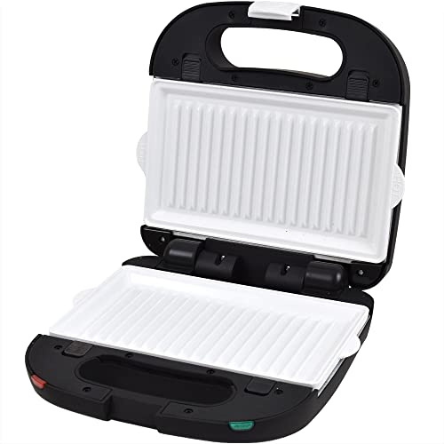 Syntrox Germany Kombigerät mit Wechselplatten SM-1500W Perom, Antihaftbeschichtet, Edelstahl, Schwarzes Design, Kompakt und Robust, Rutschfeste Standfüße (Kontaktgrill)