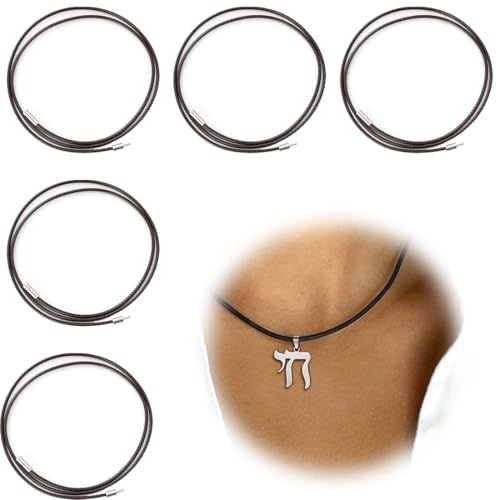 OUDQFCJ Collier en Cuir Fermoir Acier Inoxydable Hommes Femmes - 5 Pièces Cordon Similicuir (1,5 mm, 40-60 cm) Noir