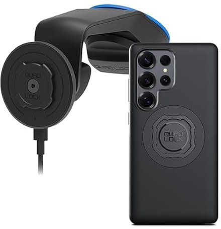 QUAD LOCK Soporte de Ventosa para Teléfono de Coche para Parabrisas/Salpicadero con Cabezal de Carga Inalámbrica mag V2 y Funda mag para Galaxy S25 Ultra