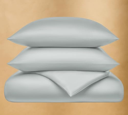 Seralino Mako Bettwäsche Satin 135x200 cm Grau Blau (Bio-Baumwolle) | Kissenbezug 80x80 | Hotel-Qualität