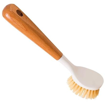 Lot de 3 brosses à récurer de cuisine pour nettoyer la vaisselle, les casseroles, les poêles, les éviers avec long manche confortable (marron)