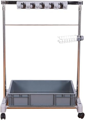 SnamicE Support pour balais et serpillères, Support sur Pied, Amovible, Chariot de Nettoyage, pour garages, hôtels, écoles, Double Support (16 emplacements),Double Rack -16slots