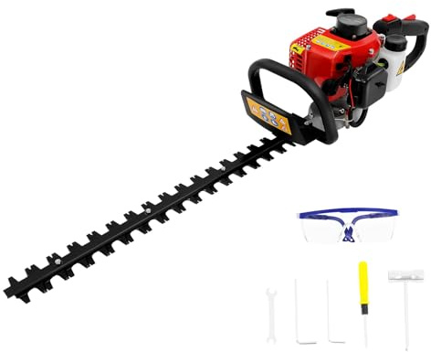 Cortasetos de gasolina de 650 W, cuchilla de corte doble de 56 cm, 22,5 cc de 2 tiempos, cortasetos de doble filo de 2 tiempos, motor refrigerado por aire de un solo cilindro, mango giratorio de 180°