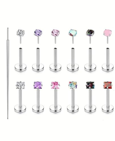 XFSRG 13 Pezzi Piercing Naso Set Verticale Brillantino Nostril Anello Septum Piercing con Cubic Zirconia Gioielli per Uomini Donne