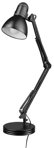 Globe Electric 5698601 28 Heavy Base Top Moving Spring Balanced Swing Arm Desk Lamp, Black, On/Off Rotary Switch on Shade, Office Decor, Reading Light, Home Essentials, Room Lighting