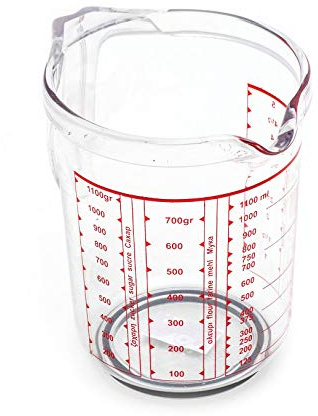 Tredoni 1100ml/1kg Sugar/Flour Measuring Cup/Jug, Non Slip Base Acrylic Plastic Pitcher