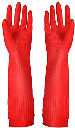 YSLON 3-Pairs Rubber Cleaning Gloves Medium, Reusable Washing up Gloves for Kitchen Dish Washing, Household Cleaning Gloves Non-slip (Red, Medium)