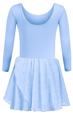trudge Abbigliamento da Balletto per Bambini Vestito da Balletto per Ragazze Abito da Ballo a Maniche Lunghe Body da Ballo Body da Balletto in Cotone con Gonna Tutu Blu 3-4 Anni