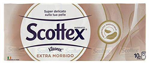 Scottex Fazzoletti di Carta Extra Morbido, Ultra Delicati sulla Pelle, Ideali per il Viso, Confezione da 10 Pacchetti