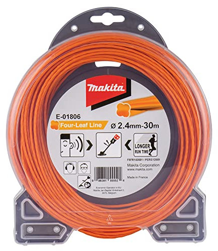 Makita E-01806 Mähfaden Four-Leaf 2,4 mm x 30 m, Trimmerfaden, Nylon, orange, geräuschreduziert, erhöhte Laufzeit, speziell für Akku-Rasentrimmer und Akku-Freischneider