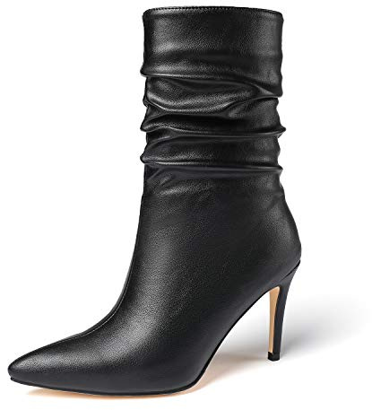 vivianly Womens Pointed Toe Heel Boots Stiletto Heels Mid-Calf Boots Zipper Booties size 9