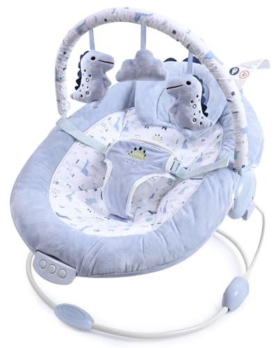 LADIDA Soft Light Blue Baby Bouncer, Soothing Vibrations and Music, Removable Toy Bar with 3 Toys Suitable for Newborns