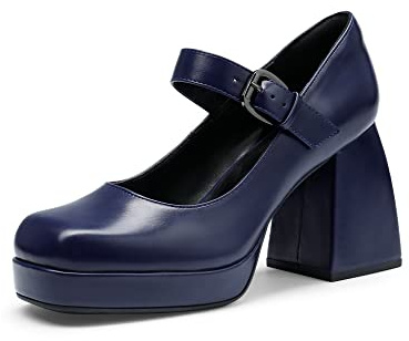 DREAM PAIRS Scarpe Mary Jane con Tacco a Blocco da Donna Eleganti Décolleté con Tacco Alto,Size 37,Blu Marino-Pu,SDPU2331W