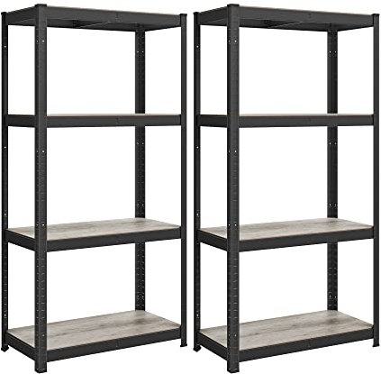 SONGMICS Standregal, 2er Set, Bücherregal, Lagerregal, 4 Ablagen, verstellbar, 40 x 80 x 160 cm, jeweils bis 520 kg belastbar, für Küche, Wohnzimmer, Greige-schwarz GLR044B22
