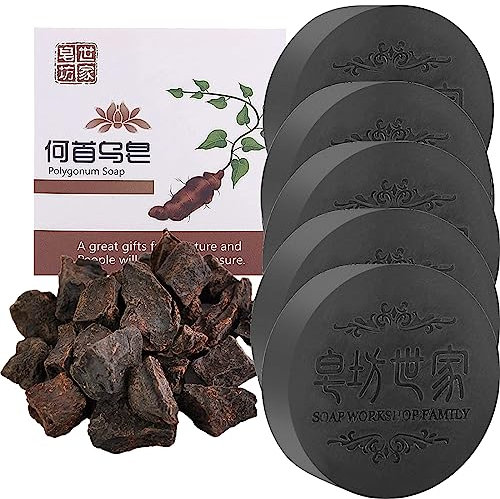Polygonum Multiflorum Shampoo Soap, Natürliche Polygonum Haarseife, Schwarzes und Dickes He Shou Wu Shampoo Seife, Fördert Das Haarwachstum Und Verhindert Haarausfall Gegen Graue Haare (5 Stöcke)