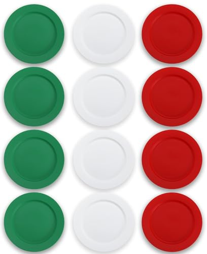Berglander Set di piatti in plastica da 12 pezzi da 25 cm, riutilizzabili a colori IT, piatti per insalate, ciotole per pasta, facili da trasportare per casa, giardino, picnic, campeggio