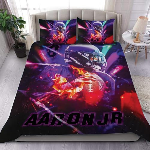 SATIGI Personalized Football Pattern Bedding Set with Name & Number, Sport Bed Sets Twin Size, Gift for Sport Lovers (Football DS-01)