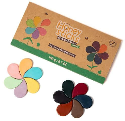 Honeysticks Flower Shaped Beeswax Crayons (12 Pack) - Non Toxic Crayons Made with Pure Beeswax, Chunky Petal Shaped, Easy To Hold And Use, Safe For Ages 1+, Gift for Toddler, Girls 3-6