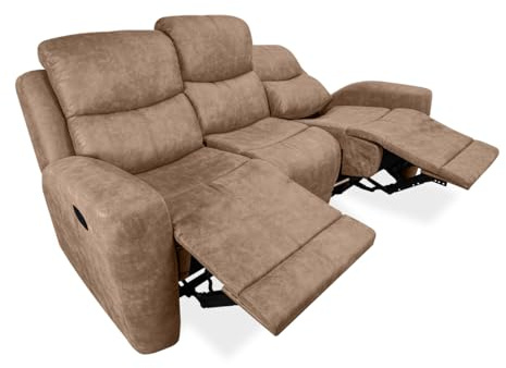 Homey - Divano a 3 posti con funzione relax, modello Valdez con reclinazione manuale di schienale e poggiapiedi su 2 sedili laterali, larghezza 199 cm x altezza 100,5 cm x altezza 93 cm (profondità),