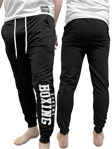 XTREME BOXING - Herrjoggingbyxor, långa träningsbyxor i lätt bomull, perfekta för hemmet, gymmet, löpning, sportaktiviteter och fritid, XP200BIS (Svart, M)