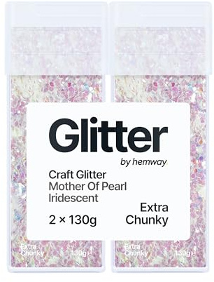 Hemway Craft Glitter Shaker Mother of Pearl Iridescent 130g x2 Extra Chunky | for Resin & Epoxy Crafts, Christmas Art Supplies, Nail, Body, Face, Eye, Festival, Crafting, Slime, Sparkle