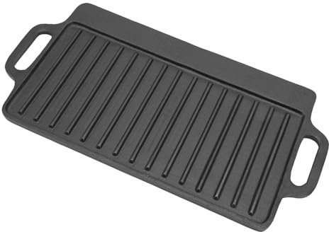 LOCADENCE Grill Griddle, Double Sided Rectangular Cast Iron Grill Pan, Household Teppanyaki Plate with 2 Handles for Cooking Steak Chicken Pancakes (40x20CM)