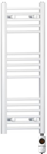 300mm Wide White Electric Bathroom Towel Rail Radiator Heater With AF Thermostatic Electric Element UK Pre-Filled (300 x 900 mm)