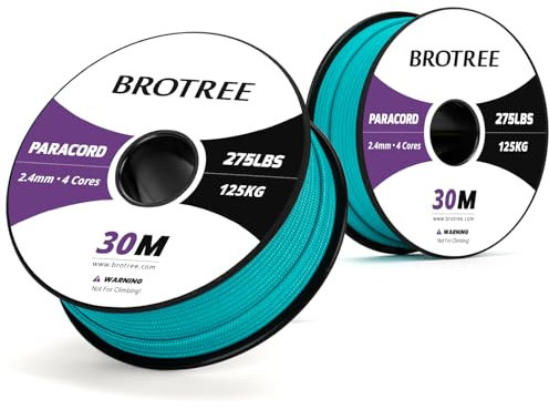 BROTREE Paracord 275 2,4mm 30M Nylon Seil mit 4 Kern Schnur für Armband, Outdoor und DIY - 125kg Bruchlast (Türkis)