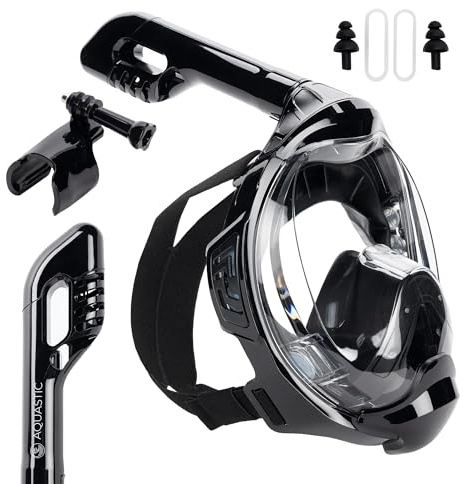AQUASTIC Máscara de Snorkel Kai Talla S/M|L/XL Integral Visión Panorámica 180° Sistema de Circulación de Aire Cuello de Silicona Válvula Anti-Vapor DE Policarbonato Cristal Muchos Colores