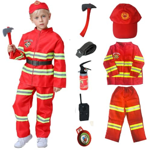 VNNOPG Barn brandman kostym brandman låtsas rollspel outfit med tillbehör brandborr utbildning halloween jul, 110