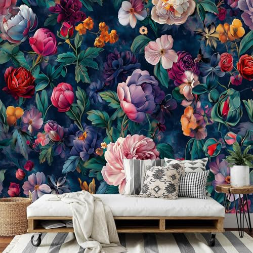 Papel Tapiz Fotográfico, Papel Tapiz Vintage Floral 3D Barroco Mural, 400Anx280Al cm Cafe Restaurant Dormitorio Decoración para el Hoga Murales Pintado Fotomural
