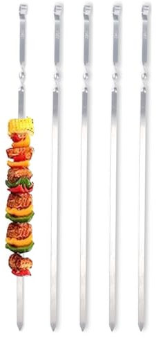 ZMC 5 brochetas para barbacoa de 55 cm de acero inoxidable, brochetas de kebab, brochetas de kebab y brochetas de carne, pinchos largos y inoxidables para barbacoa, bandeja de barbacoa y hoguera de 1