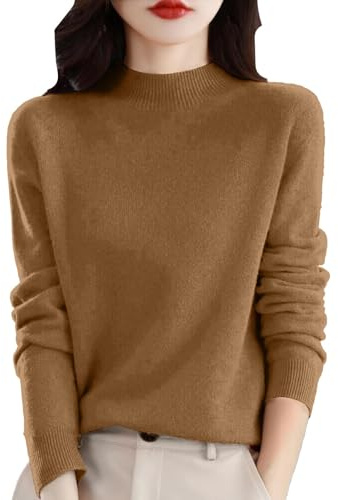 Mock Turtleneck Sweaters for Women Cashmere Blend Tops Lightweight Shirts