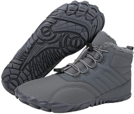 Winter Barefoot Boots Women Men Hiking Shoes, Waterproof Warm Fur Lined Zero Drop Boots Non-Slip Wide Toe Box Comfortable Hike Barefoot Shoes Walking Outdoor Footwear Grey