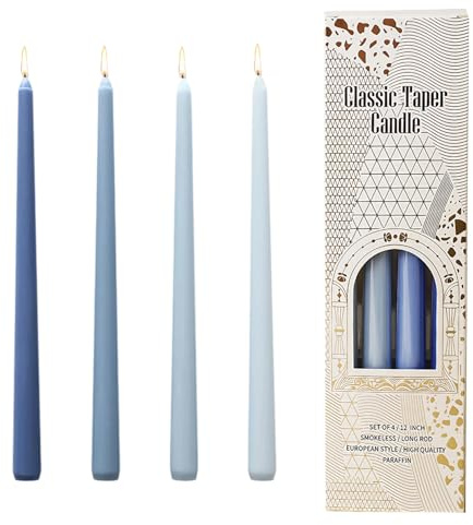 Blue Candles, 4 Pack, Ombre Taper Candles Long Burning, Smokeless Unscented Pillar Candles, Long Lasting Dinner Candles, Clean Material, Fits Most Candle Holders for Restaurant Home Christmas