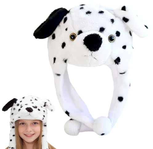 FCXVXCL Sombrero de Peluche Sombrero de Animal, Cálido Gorro con Capucha 2 En 1 Gorro Calentador de Invierno para Niños, Adultos, Disfraz de Animal, Cosplay, Carnaval-Patrón de Perro Manchado