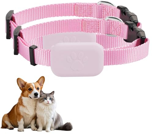 Rastreador GPS de gato perro, rastreo para animales, sin suscripción mensual, Bluetooth, collar ajustable, localización GPS, larga duración de la batería, compatible con iOS y Android (2 unids rosa)