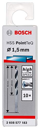 Bosch Professional 10 brocas helicoidales HSS PointTeQ, para metal, 1.5 x 18 x 40 mm, accesorio de taladro