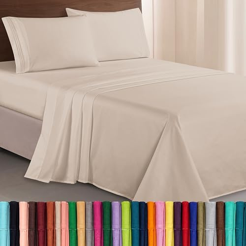 Elegant Comfort Lujoso Juego de sábanas 1500 de Microfibra Hotel de Tres líneas Bordadas, de 4 Piezas, Resistente a Las Arrugas y a la decoloración, matrimonial, Color Crema