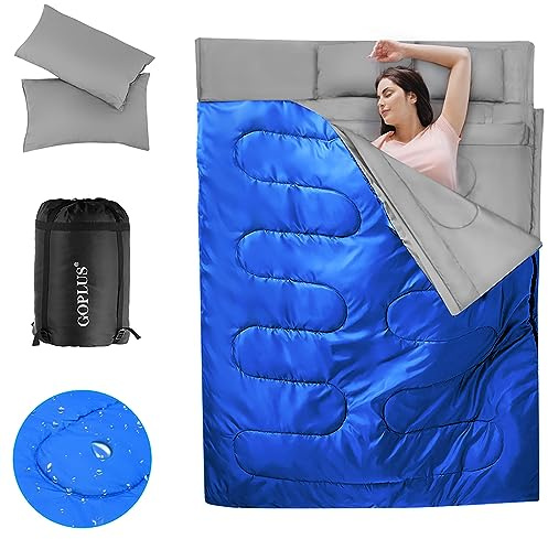 COSTWAY 2 i 1 dubbel sovsäck, enkel sovsäck XL, sängsovsäck 2 personer/med 2 kuddar/220 x 150 cm/för camping, vandring, utomhusaktiviteter