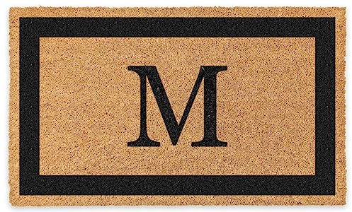 COCO MATS 'N MORE Personalized Coco Coir Front Door Mat – Monogrammed Welcome Porch Mat for Home Entrance, Heavy-Duty Vinyl Backing Non Slip Mat (18 x 30 | Black | Single Border | Made in USA)