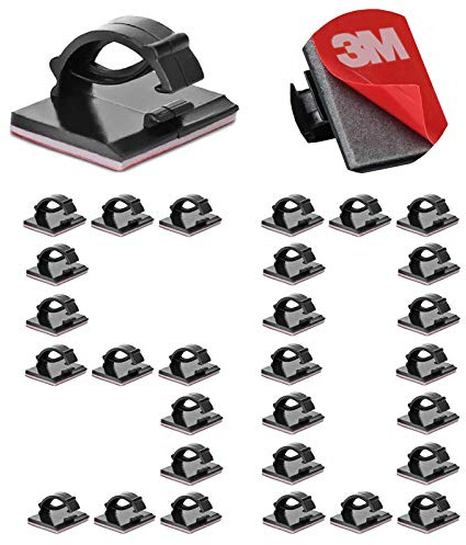 50PCS Clips Cable Durable Attache Cable Adhesif avec 3M, Rangement de Fixation Câbles, Gestion de Câble Support Organiseur de Fils Electriques Réglable pour Bureau Maison Chargeur Voiture (Noir)