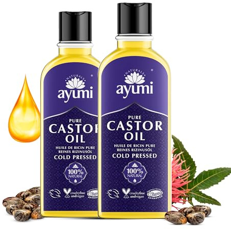 Ayumi Pure Castor Oil with Vitamin E, Omega 6 & 9 | Cold Pressed Castor Oil for Hair Growth & Hair Care | CastorOil For Eyelashes & Eyebrow | Beard Oil & Cuticle Oil, Nail Oil for Grooming |2x150ml