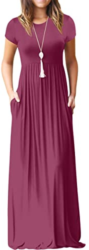 GRECERELLE Womens Maxi Dress Summer Casual Long Dresses for Ladies with Pockets (Red Grey, XL)