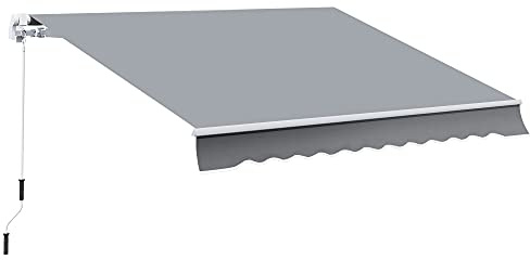 Outsunny Tenda da Sole Avvolgibile a Caduta Manuale per Porte e Finestre, in Alluminio e Poliestere Anti-UV, 295x245cm, Grigio