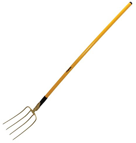 La zappa Horquilla para heno de acero con dientes afilados planos, mango antidesgaste (horquilla + mango de fibra de vidrio de 130 cm/4 dientes)