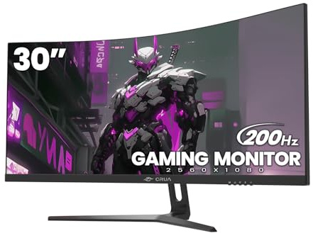 CRUA 30 Curved Gaming Monitor, 165Hz/200Hz Computer Monitor, WFHD(2560 * 1080P) 1500R VA Screen, 120% sRGB PC Monitors Support AMD FreeSync, Wall Mount Install(HDMI, DP)- Black