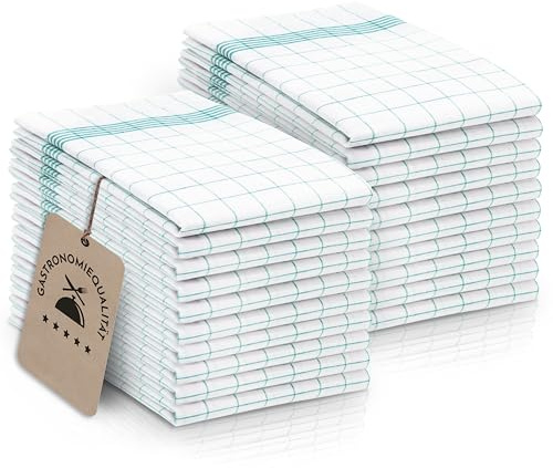 ZOLLNER 20er Set Geschirrtücher Baumwolle in 50x70 cm - super saugstarke und langlebige Küchentücher - waschbar bis 95°C – in türkis weiß kariert - Gastronomiequalität - Oeko Tex® Zertifiziert