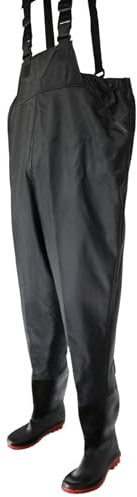 Finest-Filters Black Pond Chest Waders With Boots Waterproof PVC Adjustable Suspenders UK Sizes 6-11 For Men Women Unisex Fishing Angling Koi Pond Waders (UK Shoe Size 6)